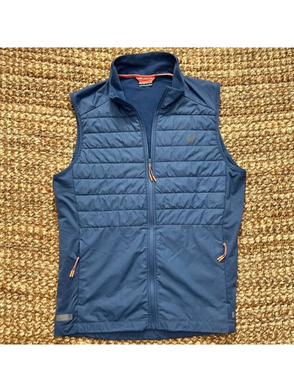 Asics Men's Quilted Run Vest Blue Zip Pockets Nylon Shell Large